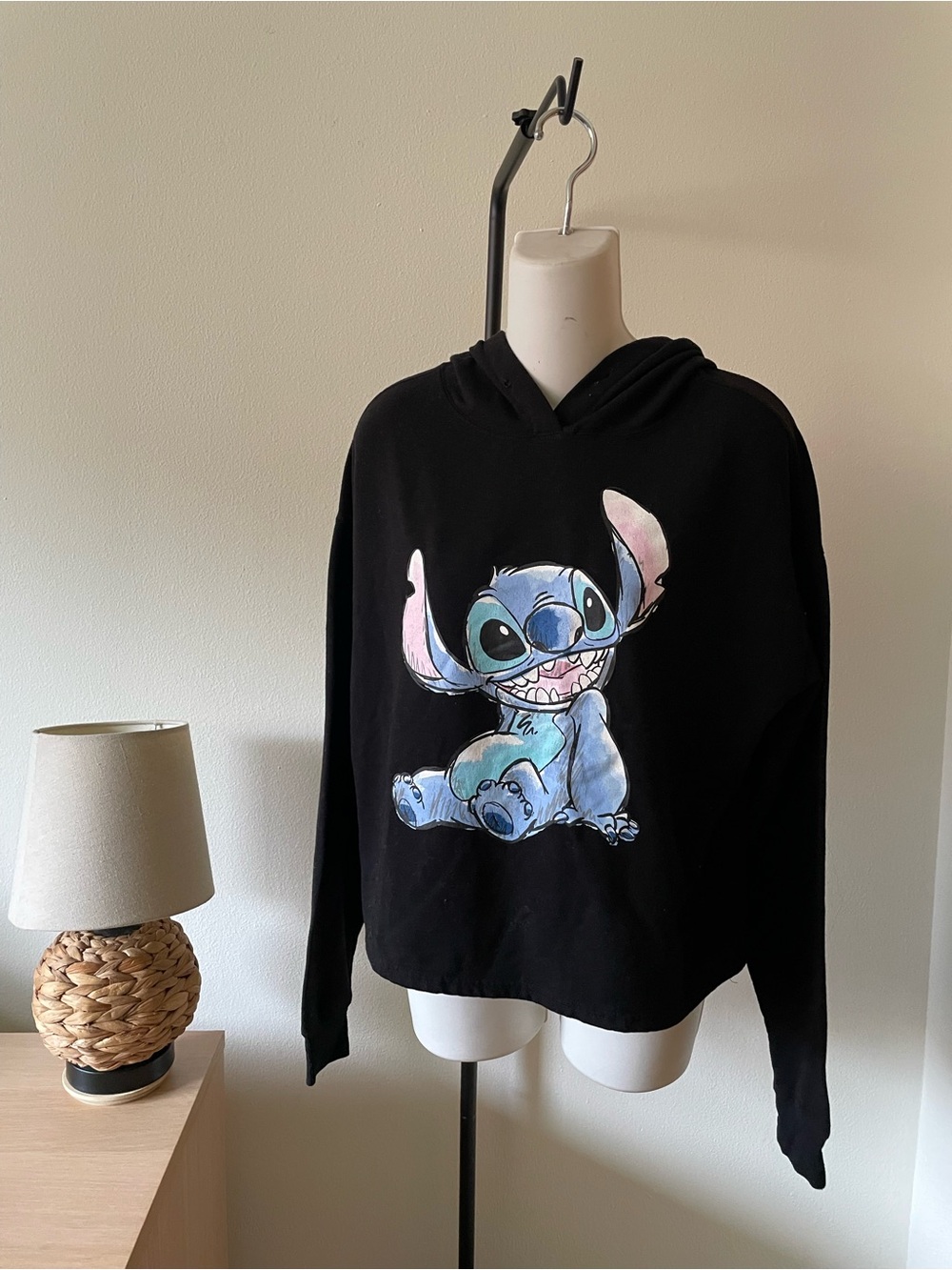 Disney Black Hoodie with Blue Stitch Graphic